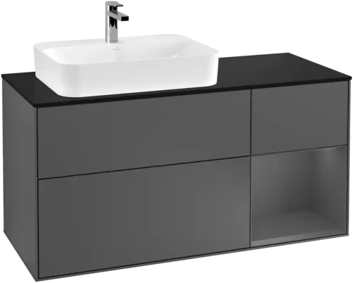 Bild von VILLEROY BOCH Finion Waschbeckenunterschrank, mit Beleuchtung, 3 Auszüge, 1200 x 603 x 501 mm, Anthracite Matt Lacquer / Anthracite Matt Lacquer / Glass Black Matt #F402GKGK