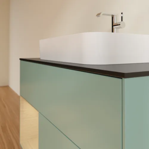 Bild von VILLEROY BOCH Finion Waschbeckenunterschrank, mit Beleuchtung, 2 Auszüge, 1000 x 603 x 501 mm, Olive Matt Lacquer / Oak Veneer / Glass Black Matt #F362PCGM