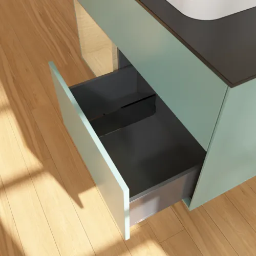 Bild von VILLEROY BOCH Finion Waschbeckenunterschrank, mit Beleuchtung, 2 Auszüge, 1000 x 603 x 501 mm, Olive Matt Lacquer / Oak Veneer / Glass Black Matt #F362PCGM
