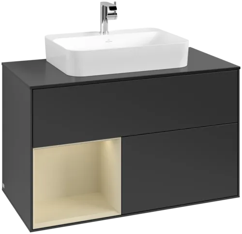 Bild von VILLEROY BOCH Finion Waschbeckenunterschrank, mit Beleuchtung, 2 Auszüge, 1000 x 603 x 501 mm, Black Matt Lacquer / Silk Grey Matt Lacquer / Glass Black Matt #F362HJPD
