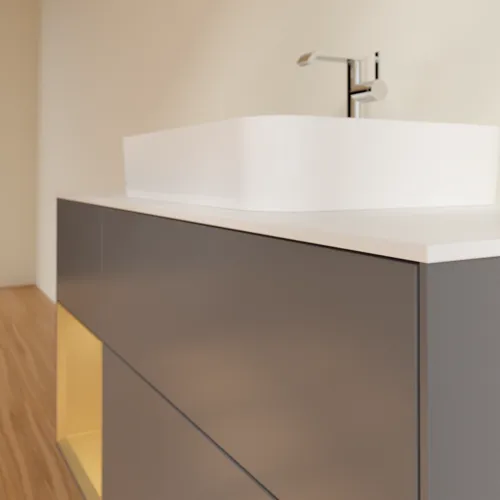 Bild von VILLEROY BOCH Finion Waschbeckenunterschrank, mit Beleuchtung, 3 Auszüge, 1200 x 603 x 501 mm, Anthracite Matt Lacquer / Gold Matt Lacquer / Glass White Matt #F411HFGK