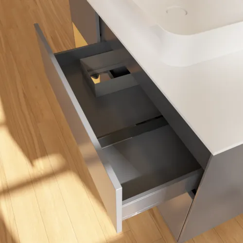 Bild von VILLEROY BOCH Finion Waschbeckenunterschrank, mit Beleuchtung, 3 Auszüge, 1200 x 603 x 501 mm, Anthracite Matt Lacquer / Gold Matt Lacquer / Glass White Matt #F411HFGK