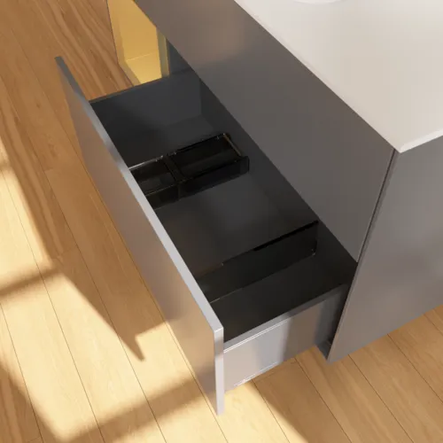 Bild von VILLEROY BOCH Finion Waschbeckenunterschrank, mit Beleuchtung, 3 Auszüge, 1200 x 603 x 501 mm, Anthracite Matt Lacquer / Gold Matt Lacquer / Glass White Matt #F411HFGK