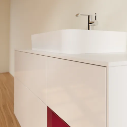 Bild von VILLEROY BOCH Finion Waschbeckenunterschrank, mit Beleuchtung, 3 Auszüge, 1200 x 603 x 501 mm, Glossy White Lacquer / Peony Matt Lacquer / Glass White Matt #F421HBGF