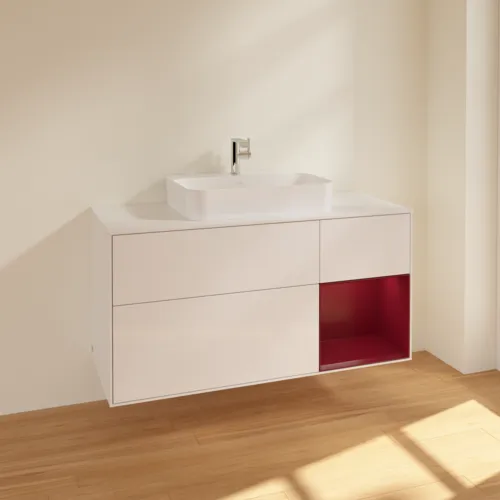 Bild von VILLEROY BOCH Finion Waschbeckenunterschrank, mit Beleuchtung, 3 Auszüge, 1200 x 603 x 501 mm, Glossy White Lacquer / Peony Matt Lacquer / Glass White Matt #F421HBGF