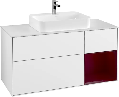 Bild von VILLEROY BOCH Finion Waschbeckenunterschrank, mit Beleuchtung, 3 Auszüge, 1200 x 603 x 501 mm, Glossy White Lacquer / Peony Matt Lacquer / Glass White Matt #F421HBGF