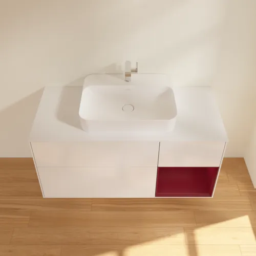 Bild von VILLEROY BOCH Finion Waschbeckenunterschrank, mit Beleuchtung, 3 Auszüge, 1200 x 603 x 501 mm, Glossy White Lacquer / Peony Matt Lacquer / Glass White Matt #F421HBGF