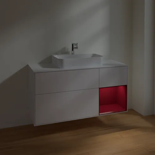 Bild von VILLEROY BOCH Finion Waschbeckenunterschrank, mit Beleuchtung, 3 Auszüge, 1200 x 603 x 501 mm, Glossy White Lacquer / Peony Matt Lacquer / Glass White Matt #F421HBGF