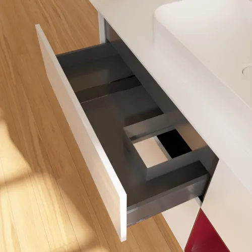 Bild von VILLEROY BOCH Finion Waschbeckenunterschrank, mit Beleuchtung, 3 Auszüge, 1200 x 603 x 501 mm, Glossy White Lacquer / Peony Matt Lacquer / Glass White Matt #F421HBGF
