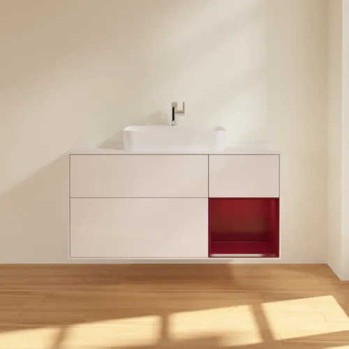 Bild von VILLEROY BOCH Finion Waschbeckenunterschrank, mit Beleuchtung, 3 Auszüge, 1200 x 603 x 501 mm, Glossy White Lacquer / Peony Matt Lacquer / Glass White Matt #F421HBGF
