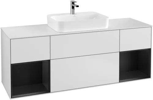 Bild von VILLEROY BOCH Finion Waschbeckenunterschrank, mit Beleuchtung, 4 Auszüge, 1600 x 603 x 501 mm, White Matt Lacquer / Black Matt Lacquer / Glass White Matt #F451PDMT