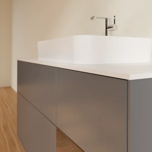 Bild von VILLEROY BOCH Finion Waschbeckenunterschrank, mit Beleuchtung, 3 Auszüge, 1200 x 603 x 501 mm, Anthracite Matt Lacquer / Walnut Veneer / Glass White Matt #F421GNGK