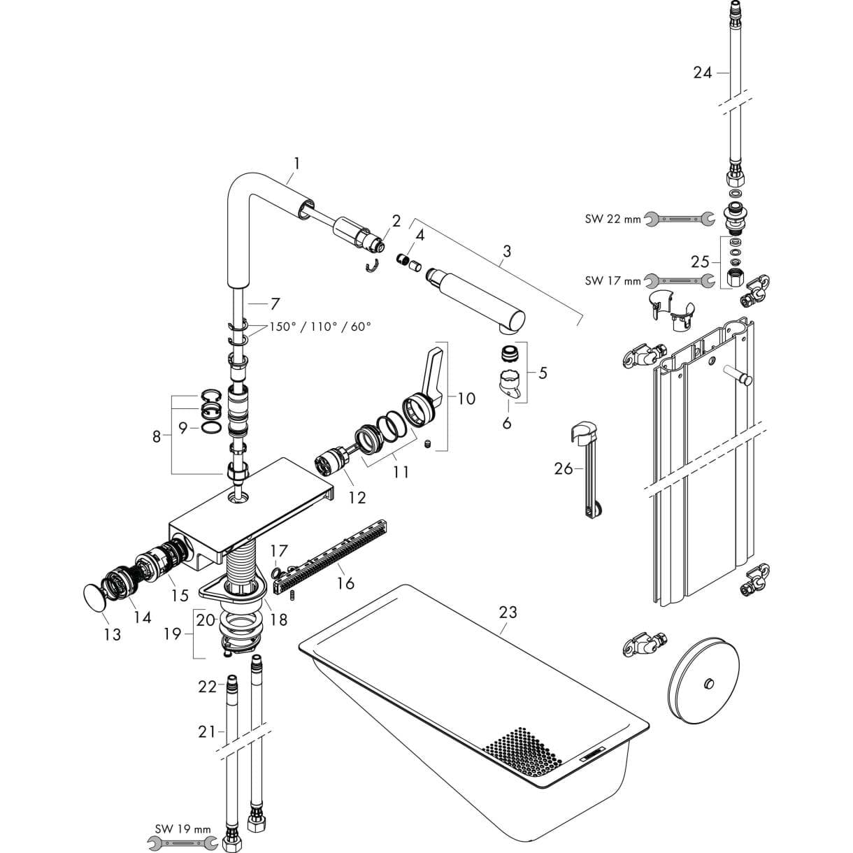 Bild von HANSGROHE Aquno Select M81 Single lever kitchen mixer 250, pull-out spout, 2jet, sBox Matt Black 73830670