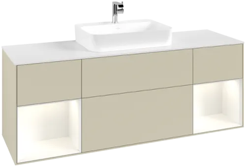 Bild von VILLEROY BOCH Finion Waschbeckenunterschrank, mit Beleuchtung, 4 Auszüge, 1600 x 603 x 501 mm, Silk Grey Matt Lacquer / Glossy White Lacquer / Glass White Matt #F451GFHJ