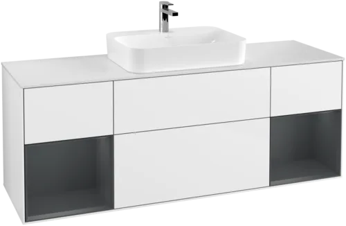 Bild von VILLEROY BOCH Finion Waschbeckenunterschrank, mit Beleuchtung, 4 Auszüge, 1600 x 603 x 501 mm, Glossy White Lacquer / Midnight Blue Matt Lacquer / Glass White Matt #F451HGGF