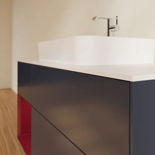 Bild von VILLEROY BOCH Finion Waschbeckenunterschrank, mit Beleuchtung, 3 Auszüge, 1200 x 603 x 501 mm, Midnight Blue Matt Lacquer / Peony Matt Lacquer / Glass White Matt #F411HBHG