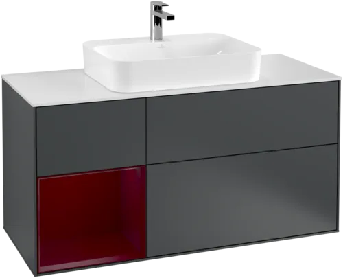 Bild von VILLEROY BOCH Finion Waschbeckenunterschrank, mit Beleuchtung, 3 Auszüge, 1200 x 603 x 501 mm, Midnight Blue Matt Lacquer / Peony Matt Lacquer / Glass White Matt #F411HBHG