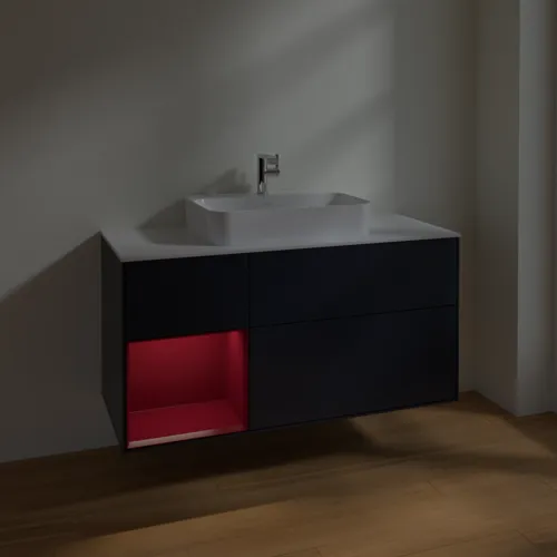 Bild von VILLEROY BOCH Finion Waschbeckenunterschrank, mit Beleuchtung, 3 Auszüge, 1200 x 603 x 501 mm, Midnight Blue Matt Lacquer / Peony Matt Lacquer / Glass White Matt #F411HBHG