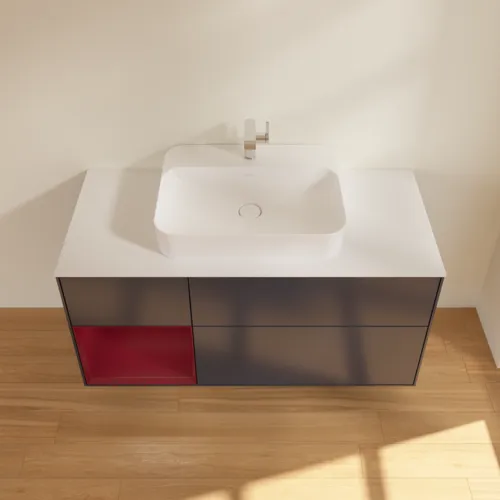 Bild von VILLEROY BOCH Finion Waschbeckenunterschrank, mit Beleuchtung, 3 Auszüge, 1200 x 603 x 501 mm, Midnight Blue Matt Lacquer / Peony Matt Lacquer / Glass White Matt #F411HBHG