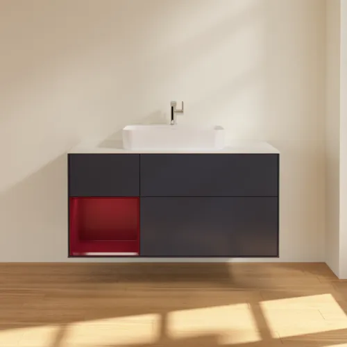 Bild von VILLEROY BOCH Finion Waschbeckenunterschrank, mit Beleuchtung, 3 Auszüge, 1200 x 603 x 501 mm, Midnight Blue Matt Lacquer / Peony Matt Lacquer / Glass White Matt #F411HBHG