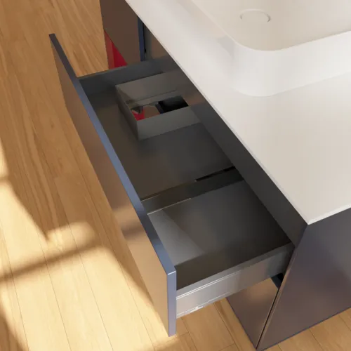 Bild von VILLEROY BOCH Finion Waschbeckenunterschrank, mit Beleuchtung, 3 Auszüge, 1200 x 603 x 501 mm, Midnight Blue Matt Lacquer / Peony Matt Lacquer / Glass White Matt #F411HBHG