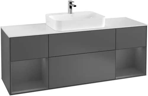 Bild von VILLEROY BOCH Finion Waschbeckenunterschrank, mit Beleuchtung, 4 Auszüge, 1600 x 603 x 501 mm, Anthracite Matt Lacquer / Anthracite Matt Lacquer / Glass White Matt #F451GKGK