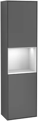 Bild von VILLEROY BOCH Finion Hochschrank, mit Beleuchtung, 2 Türen, 418 x 1516 x 270 mm, Oak Veneer / Silk Grey Matt Lacquer #G460HJPC