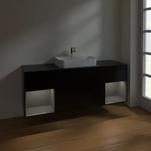 Bild von VILLEROY BOCH Finion Waschbeckenunterschrank, mit Beleuchtung, 4 Auszüge, 1600 x 603 x 501 mm, Black Matt Lacquer / Anthracite Matt Lacquer / Glass Black Matt #F452GKPD