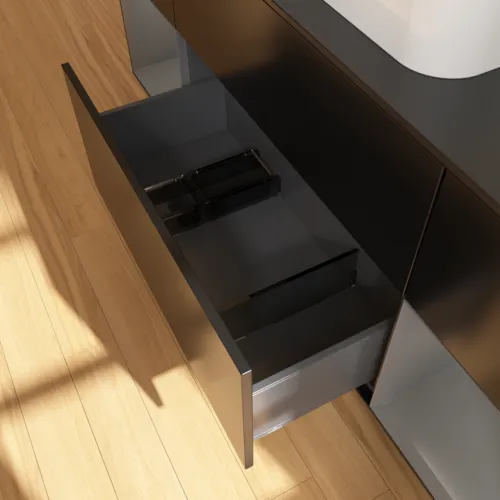 Bild von VILLEROY BOCH Finion Waschbeckenunterschrank, mit Beleuchtung, 4 Auszüge, 1600 x 603 x 501 mm, Black Matt Lacquer / Anthracite Matt Lacquer / Glass Black Matt #F452GKPD