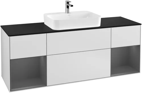 Bild von VILLEROY BOCH Finion Waschbeckenunterschrank, mit Beleuchtung, 4 Auszüge, 1600 x 603 x 501 mm, White Matt Lacquer / Anthracite Matt Lacquer / Glass Black Matt #F452GKMT