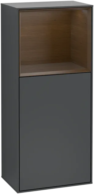 Bild von VILLEROY BOCH Finion Seitenschrank, mit Beleuchtung, 1 Tür, 418 x 936 x 270 mm, Midnight Blue Matt Lacquer / Walnut Veneer #F500GNHG