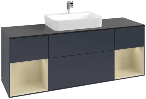 Bild von VILLEROY BOCH Finion Waschbeckenunterschrank, mit Beleuchtung, 4 Auszüge, 1600 x 603 x 501 mm, Midnight Blue Matt Lacquer / Silk Grey Matt Lacquer / Glass Black Matt #F452HJHG