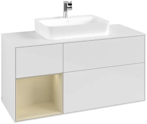 Bild von VILLEROY BOCH Finion Waschbeckenunterschrank, mit Beleuchtung, 3 Auszüge, 1200 x 603 x 501 mm, Glossy White Lacquer / Silk Grey Matt Lacquer / Glass White Matt #F411HJGF
