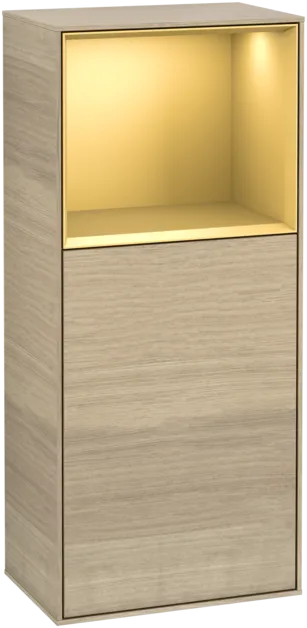 Bild von VILLEROY BOCH Finion Seitenschrank, mit Beleuchtung, 1 Tür, 418 x 936 x 270 mm, Oak Veneer / Gold Matt Lacquer #F500HFPC