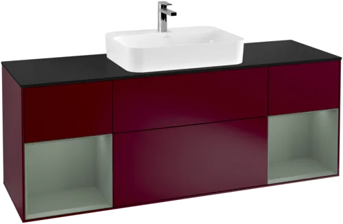 Bild von VILLEROY BOCH Finion Waschbeckenunterschrank, mit Beleuchtung, 4 Auszüge, 1600 x 603 x 501 mm, Peony Matt Lacquer / Olive Matt Lacquer / Glass Black Matt #F452GMHB