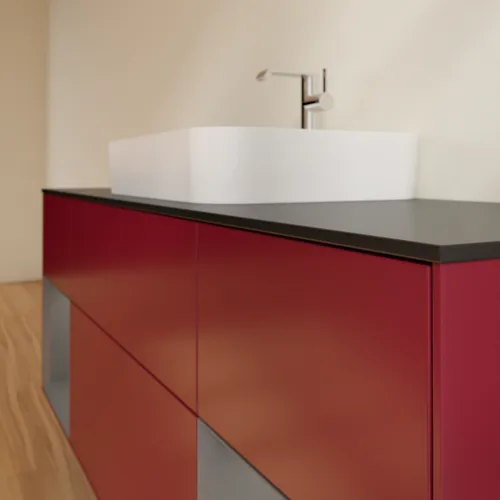 Picture of VILLEROY BOCH Finion Vanity unit, with lighting, 4 pull-out compartments, 1600 x 603 x 501 mm, Peony Matt Lacquer / Anthracite Matt Lacquer / Glass Black Matt #F452GKHB