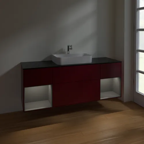 Picture of VILLEROY BOCH Finion Vanity unit, with lighting, 4 pull-out compartments, 1600 x 603 x 501 mm, Peony Matt Lacquer / Anthracite Matt Lacquer / Glass Black Matt #F452GKHB