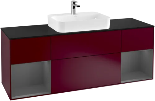 Bild von VILLEROY BOCH Finion Waschbeckenunterschrank, mit Beleuchtung, 4 Auszüge, 1600 x 603 x 501 mm, Peony Matt Lacquer / Anthracite Matt Lacquer / Glass Black Matt #F452GKHB