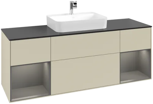 Bild von VILLEROY BOCH Finion Waschbeckenunterschrank, mit Beleuchtung, 4 Auszüge, 1600 x 603 x 501 mm, Silk Grey Matt Lacquer / Anthracite Matt Lacquer / Glass Black Matt #F452GKHJ