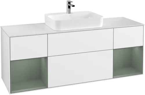 Bild von VILLEROY BOCH Finion Waschbeckenunterschrank, mit Beleuchtung, 4 Auszüge, 1600 x 603 x 501 mm, Glossy White Lacquer / Olive Matt Lacquer / Glass White Matt #F451GMGF