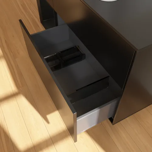 Bild von VILLEROY BOCH Finion Waschbeckenunterschrank, mit Beleuchtung, 3 Auszüge, 1200 x 603 x 501 mm, Black Matt Lacquer / Black Matt Lacquer / Glass Black Matt #F412PDPD