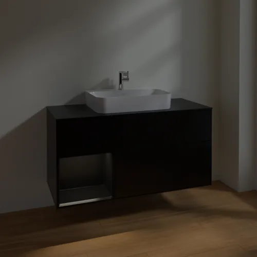 Bild von VILLEROY BOCH Finion Waschbeckenunterschrank, mit Beleuchtung, 3 Auszüge, 1200 x 603 x 501 mm, Black Matt Lacquer / Black Matt Lacquer / Glass Black Matt #F412PDPD