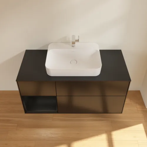 Bild von VILLEROY BOCH Finion Waschbeckenunterschrank, mit Beleuchtung, 3 Auszüge, 1200 x 603 x 501 mm, Black Matt Lacquer / Black Matt Lacquer / Glass Black Matt #F412PDPD