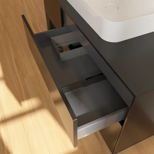Bild von VILLEROY BOCH Finion Waschbeckenunterschrank, mit Beleuchtung, 3 Auszüge, 1200 x 603 x 501 mm, Black Matt Lacquer / Black Matt Lacquer / Glass Black Matt #F412PDPD