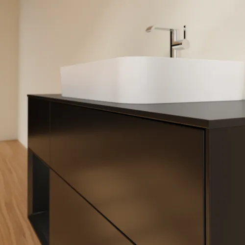 Bild von VILLEROY BOCH Finion Waschbeckenunterschrank, mit Beleuchtung, 3 Auszüge, 1200 x 603 x 501 mm, Black Matt Lacquer / Black Matt Lacquer / Glass Black Matt #F412PDPD