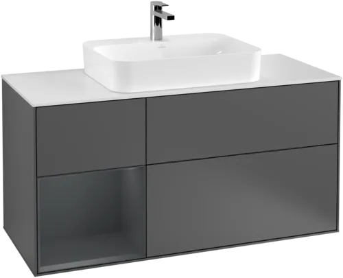 Bild von VILLEROY BOCH Finion Waschbeckenunterschrank, mit Beleuchtung, 3 Auszüge, 1200 x 603 x 501 mm, Anthracite Matt Lacquer / Midnight Blue Matt Lacquer / Glass White Matt #F411HGGK