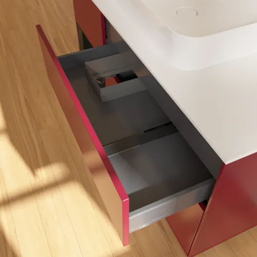 Picture of VILLEROY BOCH Finion Vanity unit, with lighting, 3 pull-out compartments, 1200 x 603 x 501 mm, Peony Matt Lacquer / Black Matt Lacquer / Glass White Matt #F411PDHB