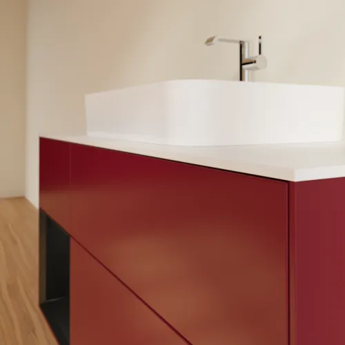 Picture of VILLEROY BOCH Finion Vanity unit, with lighting, 3 pull-out compartments, 1200 x 603 x 501 mm, Peony Matt Lacquer / Black Matt Lacquer / Glass White Matt #F411PDHB