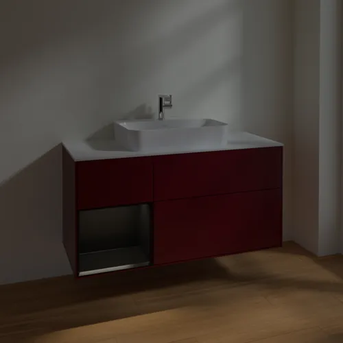 Picture of VILLEROY BOCH Finion Vanity unit, with lighting, 3 pull-out compartments, 1200 x 603 x 501 mm, Peony Matt Lacquer / Black Matt Lacquer / Glass White Matt #F411PDHB