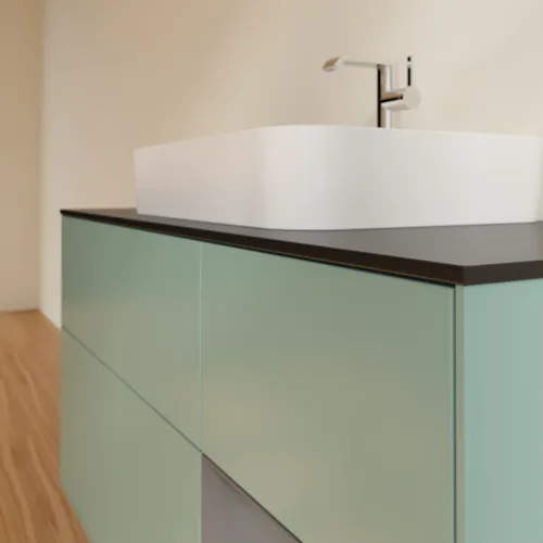 Bild von VILLEROY BOCH Finion Waschbeckenunterschrank, mit Beleuchtung, 3 Auszüge, 1200 x 603 x 501 mm, Olive Matt Lacquer / Anthracite Matt Lacquer / Glass Black Matt #F422GKGM